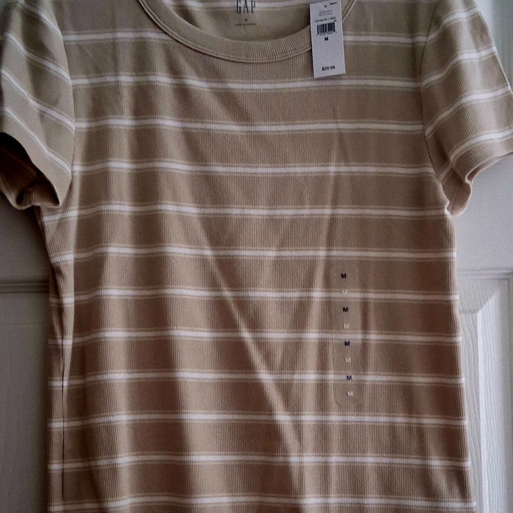 GAP Beige Striped Short Sleeve Tee